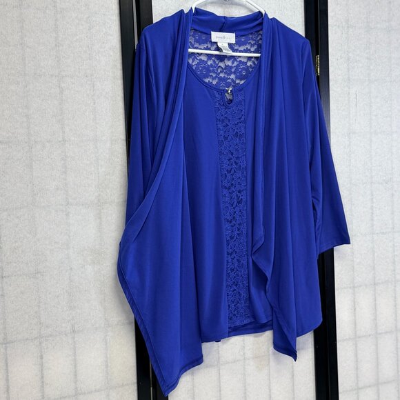 Emma & Olive Blue Faux 2 Piece Cardigan & Shirt XL Lace Back Asymmetrical Hem - Picture 3 of 11